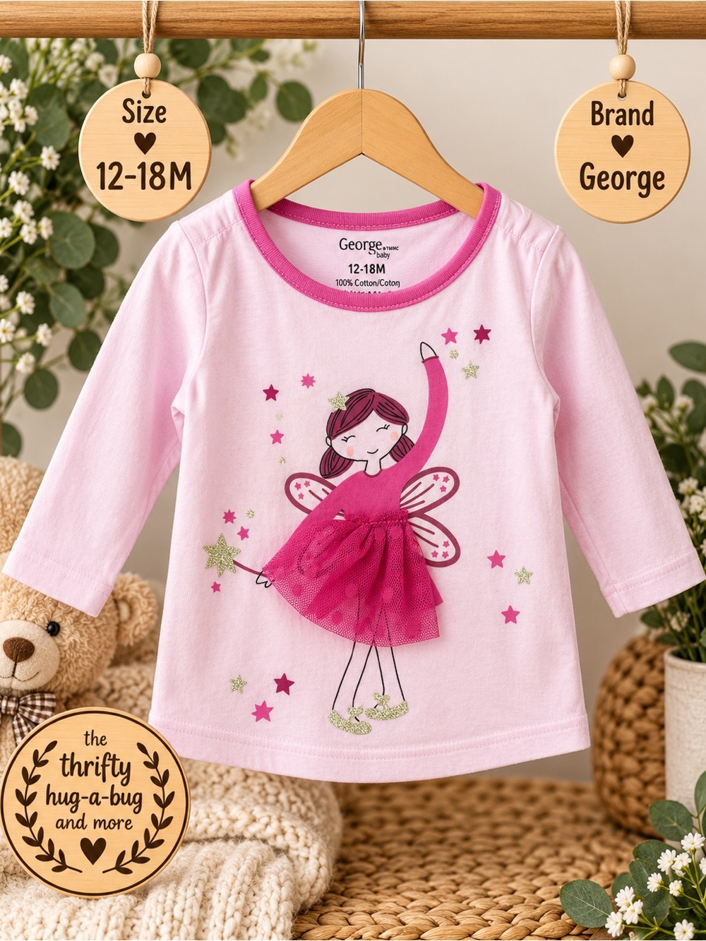 George Baby Girl Fairy Ballerina Long Sleeve Top 12–18M Pink